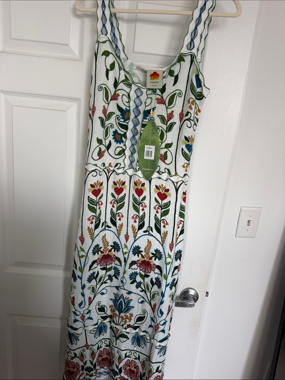 FARM Rio White Midi Dress with Multicolor Floral Embroidery - Picture 3 of 3